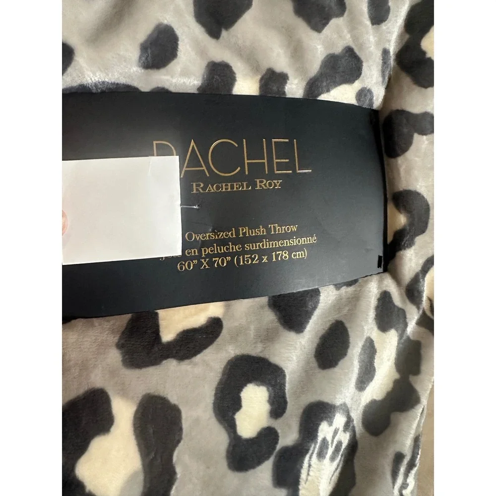 Rachel Roy Oversized Plush Throw Blanket Grey Leopard Skull Print 60x70 New